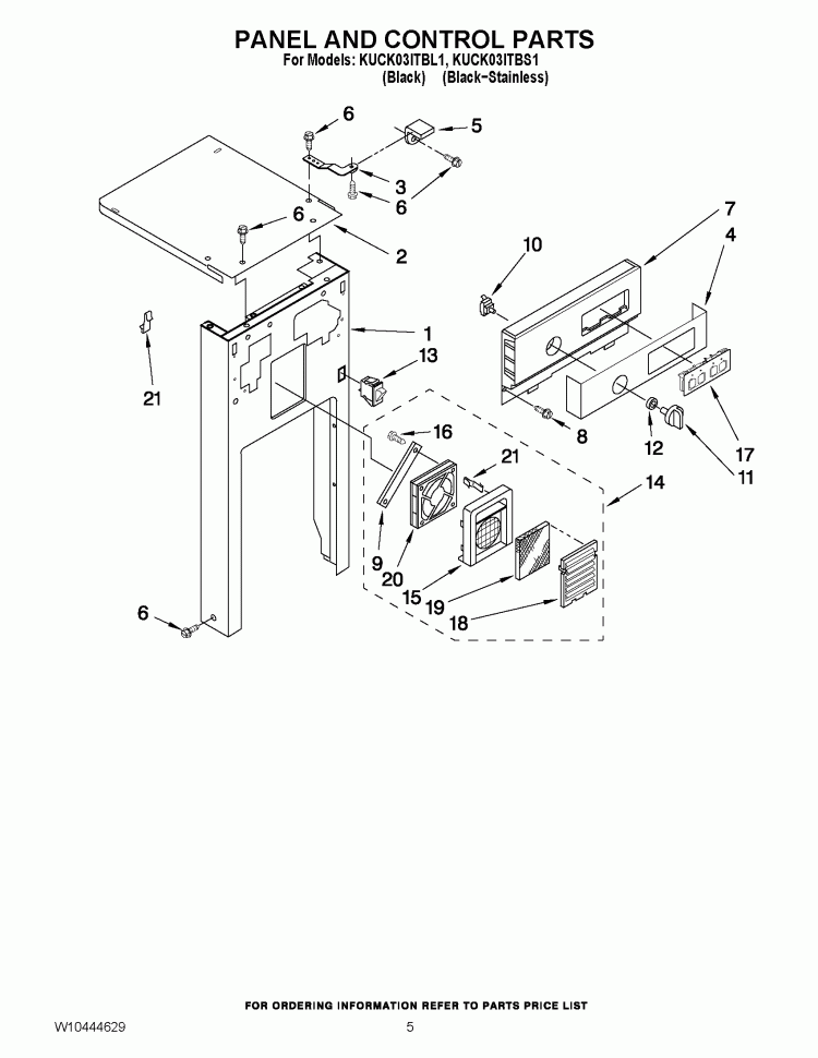 PANEL AND CONTROL PARTS Diagram and Parts List for KUCK03ITBS1  KitchenAid Trash Compactor