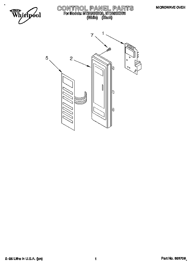 CONTROL PANEL Diagram and Parts List for MT3090XBQ0  Whirlpool Microwave