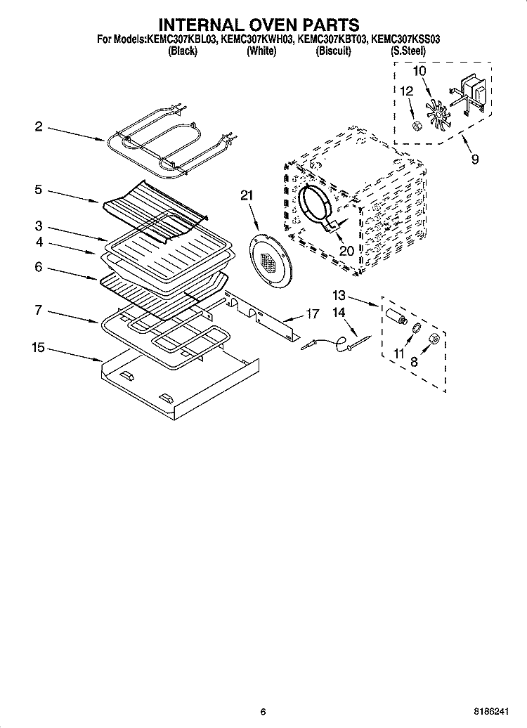 INTERNAL OVEN PARTS Diagram and Parts List for KEMC307KBL03  KitchenAid Microwave Oven Combo