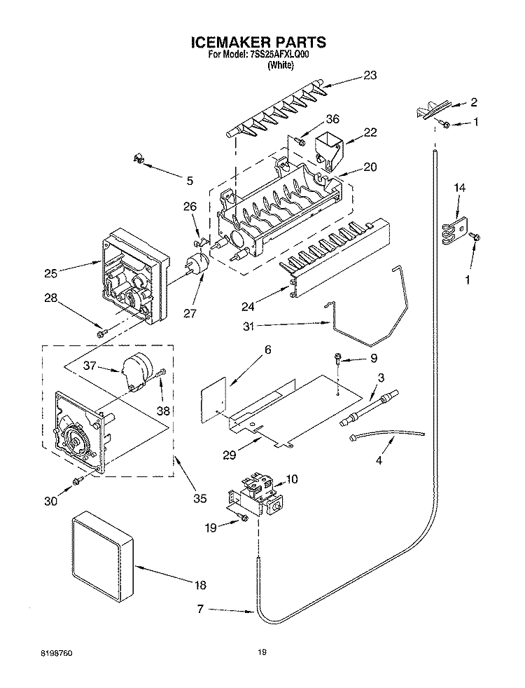 ICEMAKER PARTS, PARTS NOT ILLUSTRATED Diagram and Parts List for 7SS25AFXLQ00  Whirlpool Refrigerator