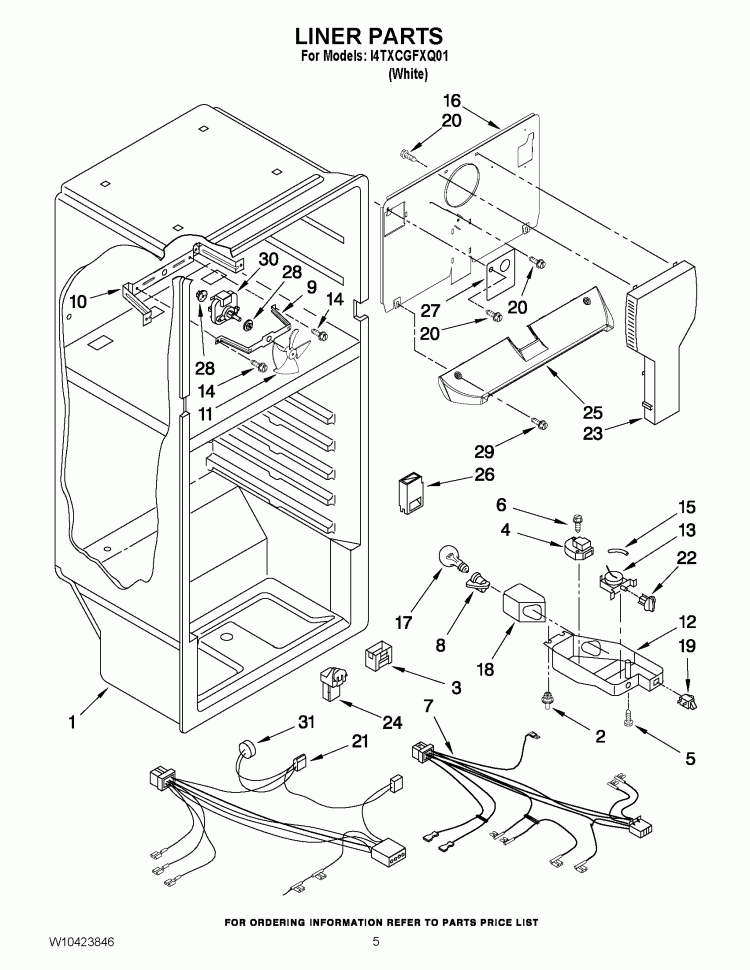 LINER PARTS Diagram and Parts List for I4TXCGFXQ01  Inglis Refrigerator