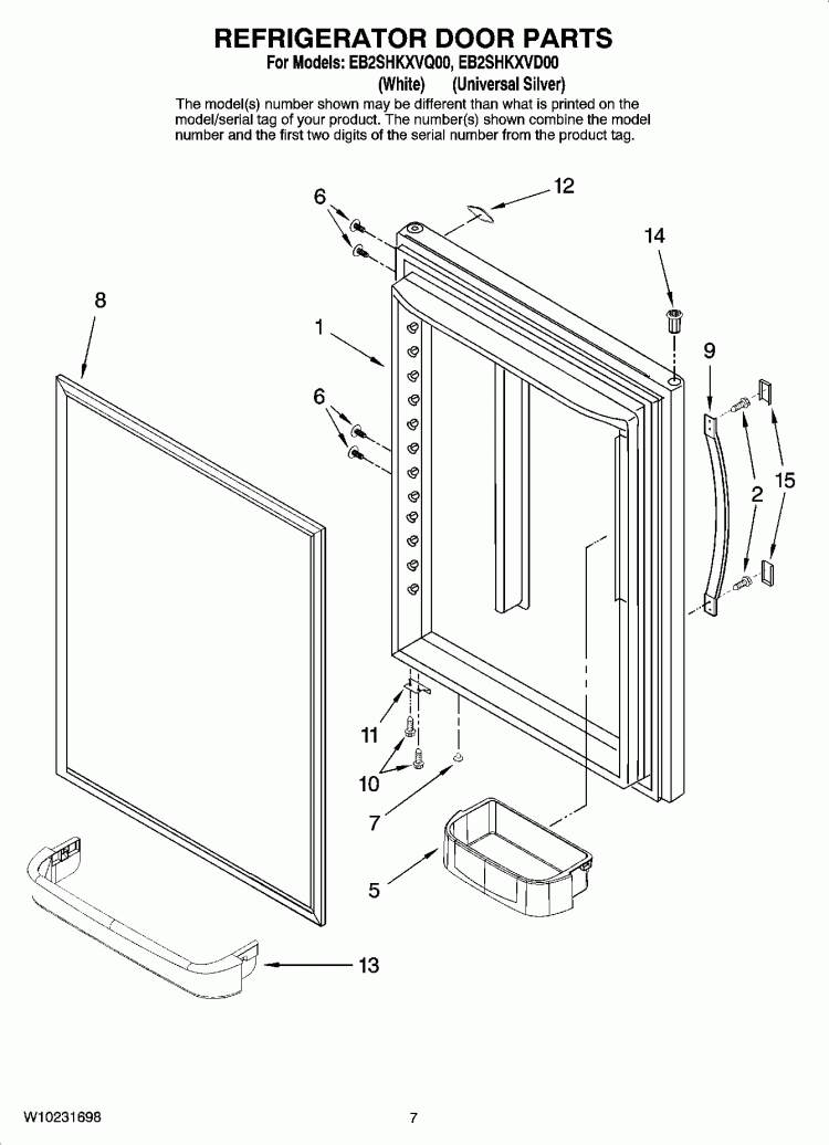 REFRIGERATOR DOOR PARTS Diagram and Parts List for EB2SHKXVD00  Whirlpool Refrigerator