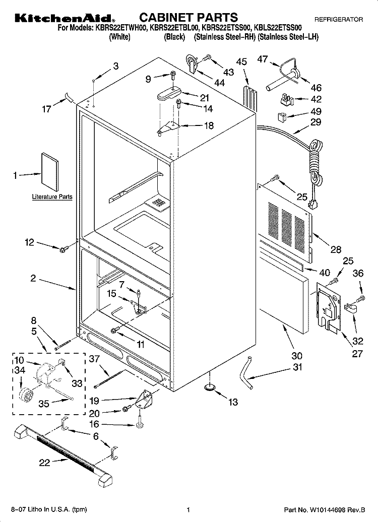 CABINET PARTS Diagram and Parts List for KBLS22ETSS00  KitchenAid Refrigerator