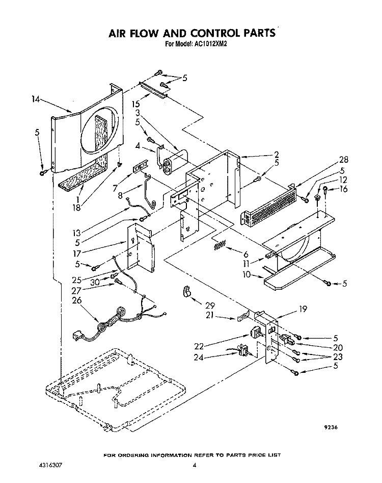 AIR FLOW AND CONTROL Diagram and Parts List for AC1012XM2  Whirlpool Air Conditioner