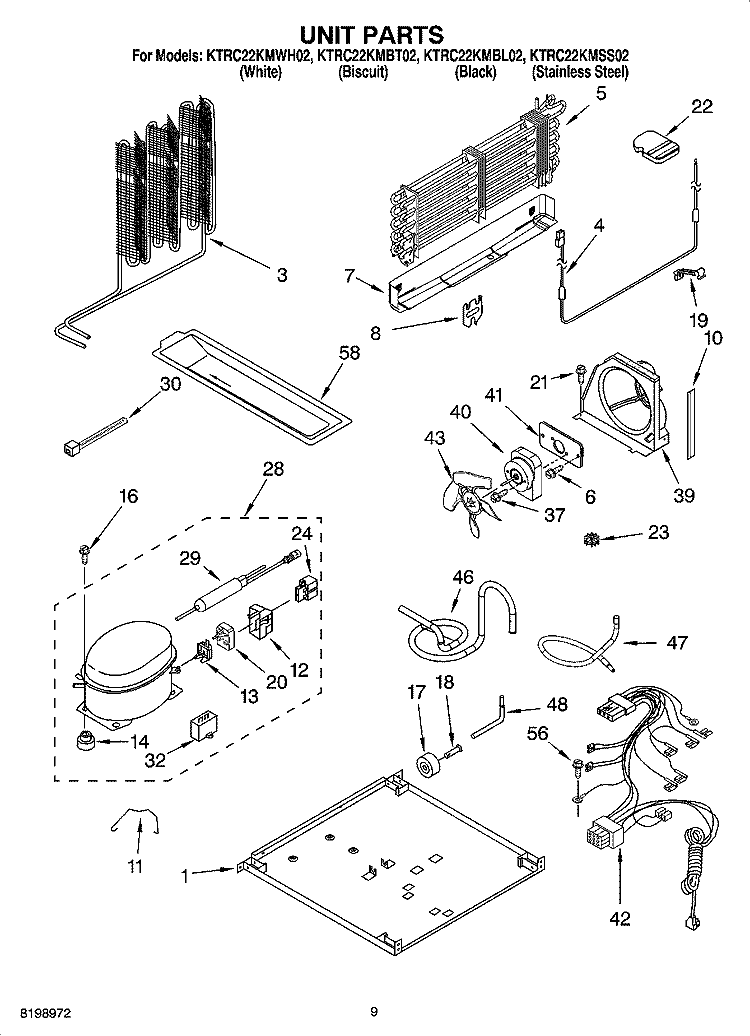 UNIT PARTS Diagram and Parts List for KTRC22KMBT02  KitchenAid Refrigerator