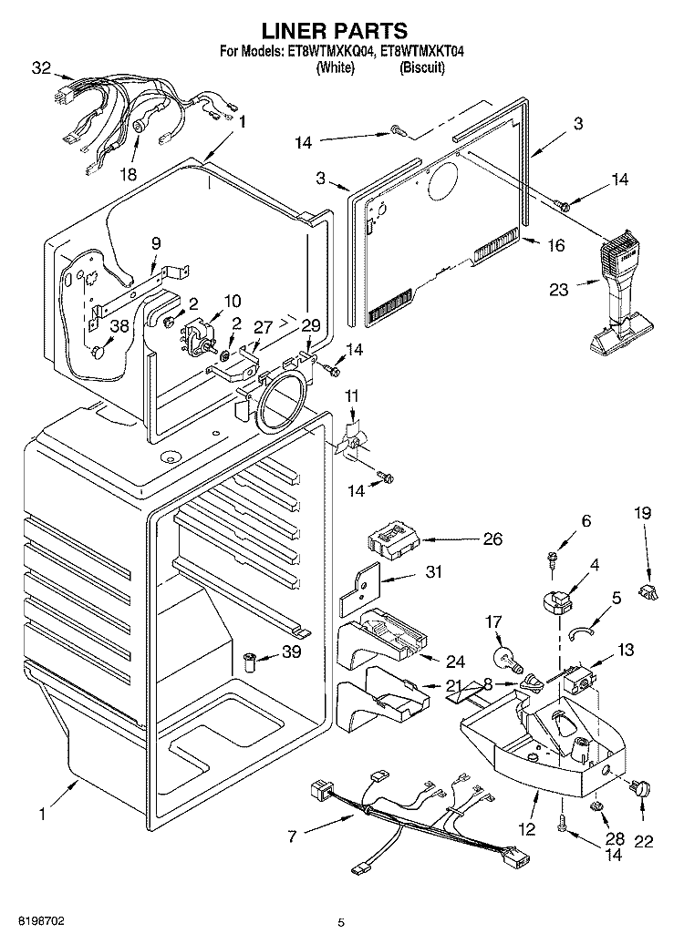 LINER PARTS Diagram and Parts List for ET8WTMXKQ04  Whirlpool Refrigerator