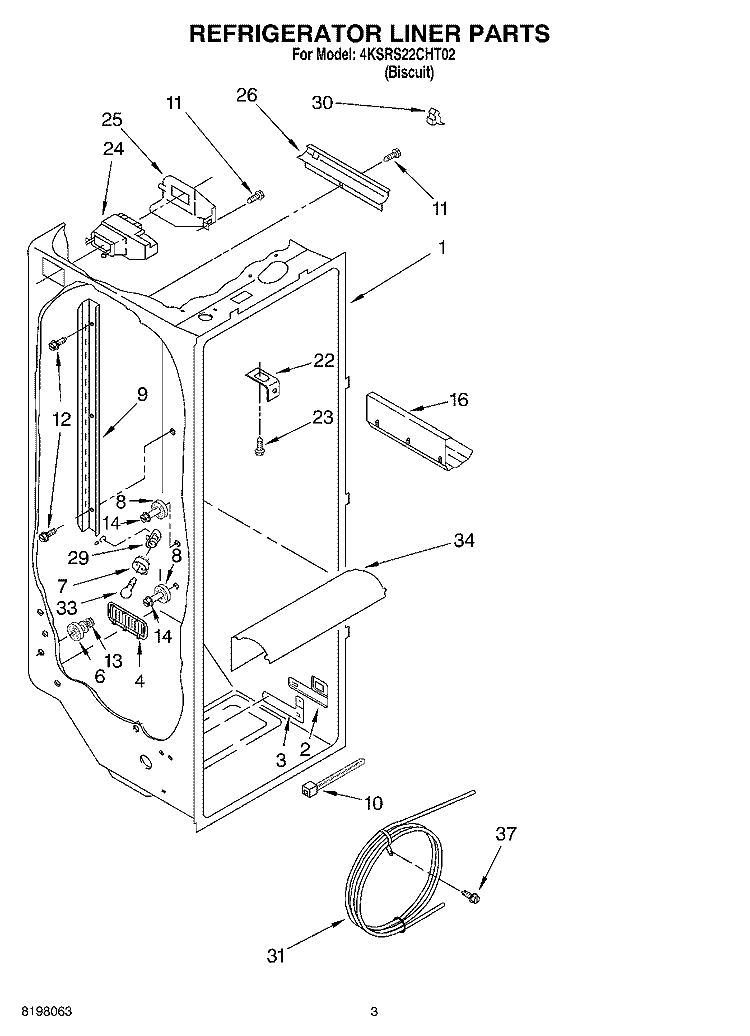 REFRIGERATOR LINER Diagram and Parts List for 4KSRS22CHT02  KitchenAid Refrigerator