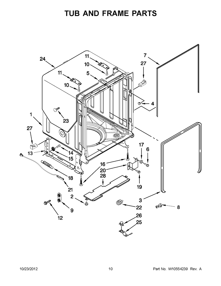 TUB AND FRAME PARTS Diagram and Parts List for KUDE48FXPA5  KitchenAid Dishwasher