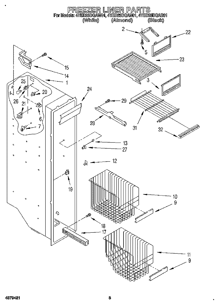FREEZER LINER Diagram and Parts List for 4YED25DQAB00  Whirlpool Refrigerator