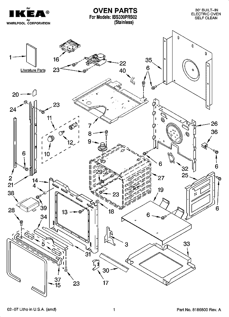 OVEN PARTS Diagram and Parts List for IBS330PRS02  Whirlpool Wall Oven