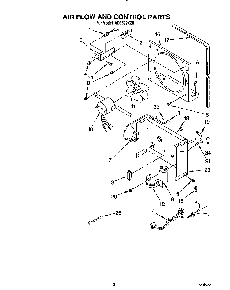 SECTION Diagram and Parts List for AD0502XZ0  Whirlpool Dehumidifier