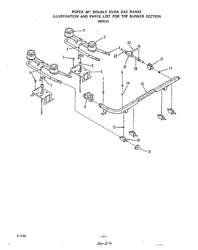 TOP BURNER Diagram and Parts List for 1885W3A  Roper Range