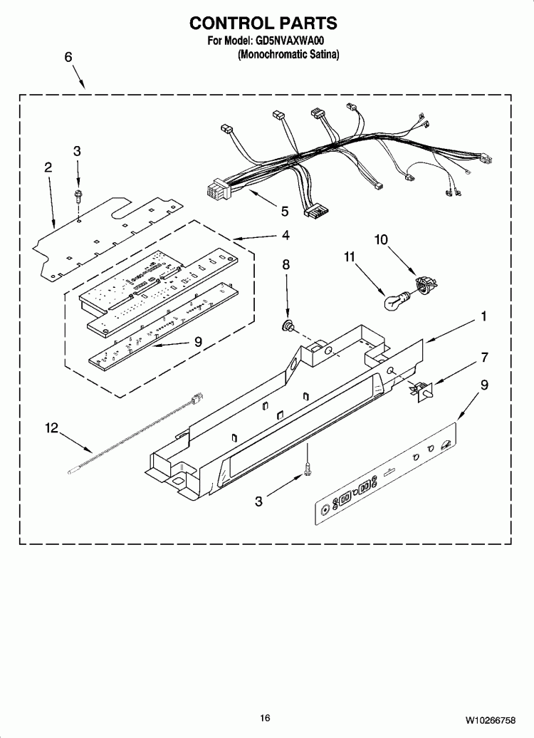 CONTROL PARTS Diagram and Parts List for GD5NVAXWA00  Whirlpool Refrigerator