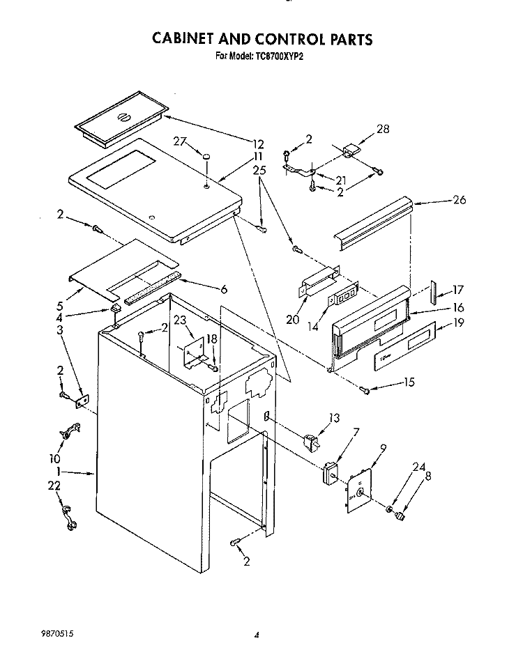 CABINET AND CONTROL Diagram and Parts List for TC8700XYP2  Whirlpool Trash Compactor