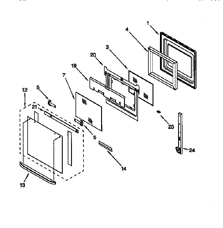 Oven Door Diagram and Parts List for GDB277PDB1  Whirlpool Wall Oven
