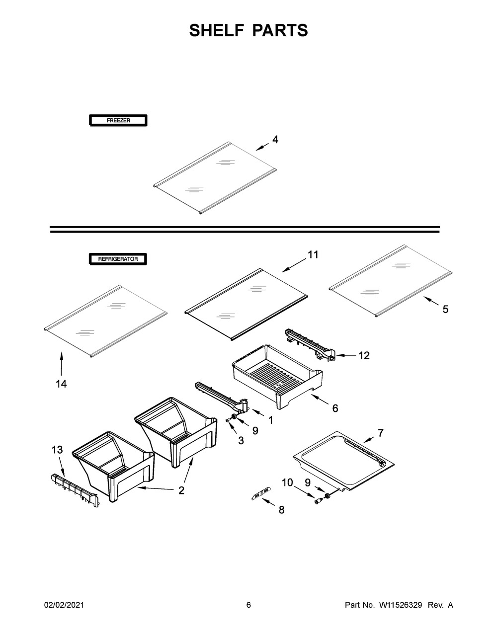 Shelf Parts Diagram and Parts List for WRT318FMDW06  Whirlpool Refrigerator