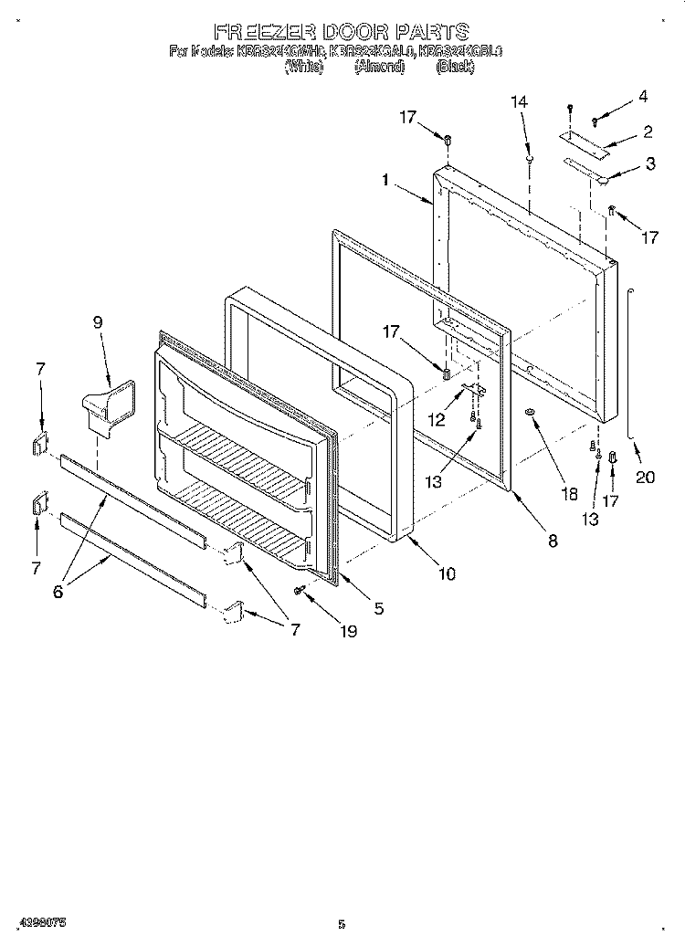 FREEZER DOOR Diagram and Parts List for KBRS22KGAL0  KitchenAid Refrigerator