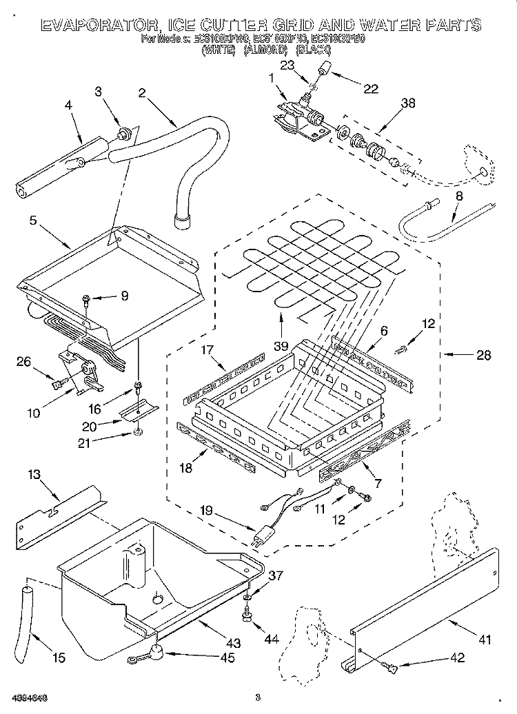 EVAPORATOR, ICE CUTTER GRID AND WATER Diagram and Parts List for EC5100XFB0  Whirlpool Ice Maker