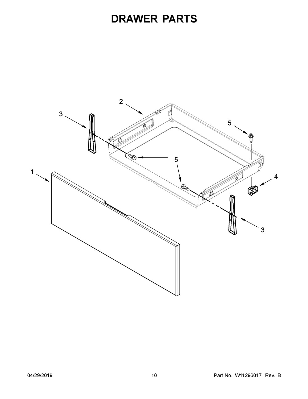 Drawer Parts Diagram and Parts List for WFE525S0HV1  Whirlpool Range