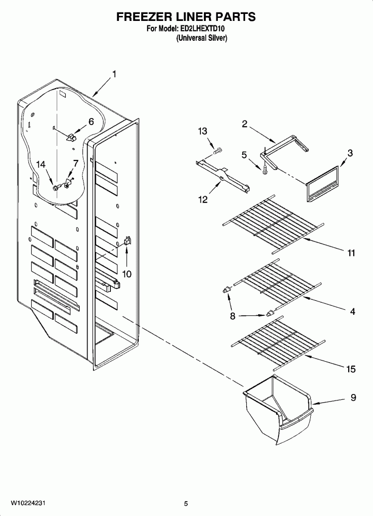FREEZER LINER PARTS Diagram and Parts List for ED2LHEXTD10  Whirlpool Refrigerator