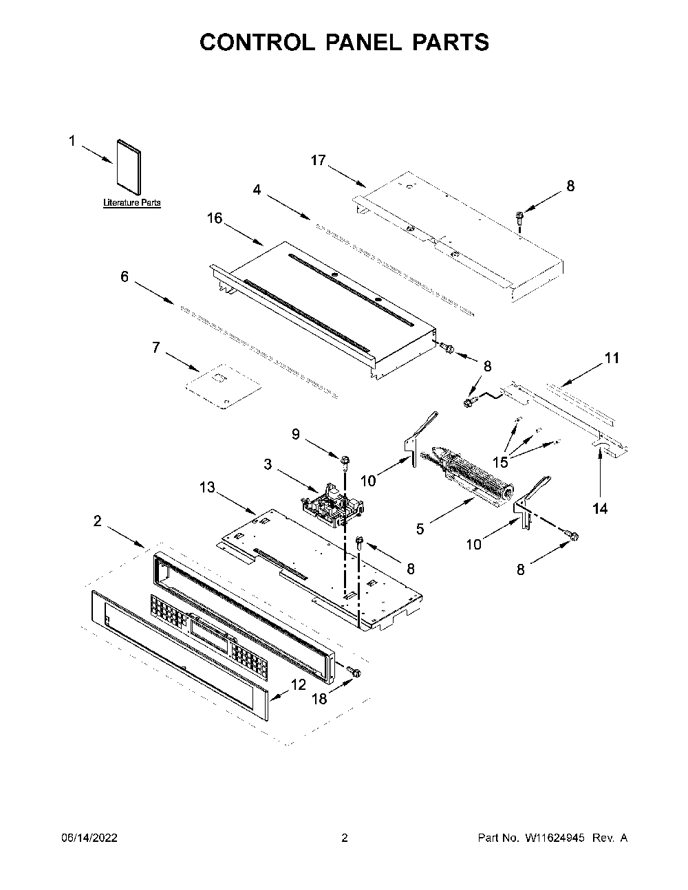 Control Panel Parts Diagram and Parts List for KODT107ESS20  KitchenAid Wall Oven