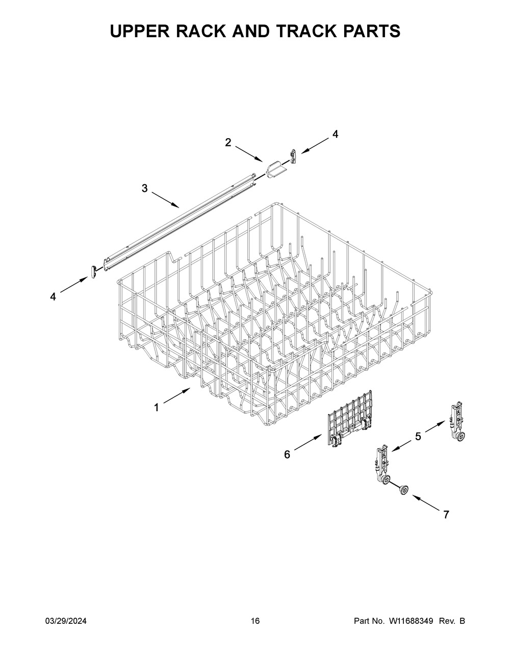 Upper Rack And Track Parts Diagram and Parts List for WDT540HAMZ4  Whirlpool Dishwasher