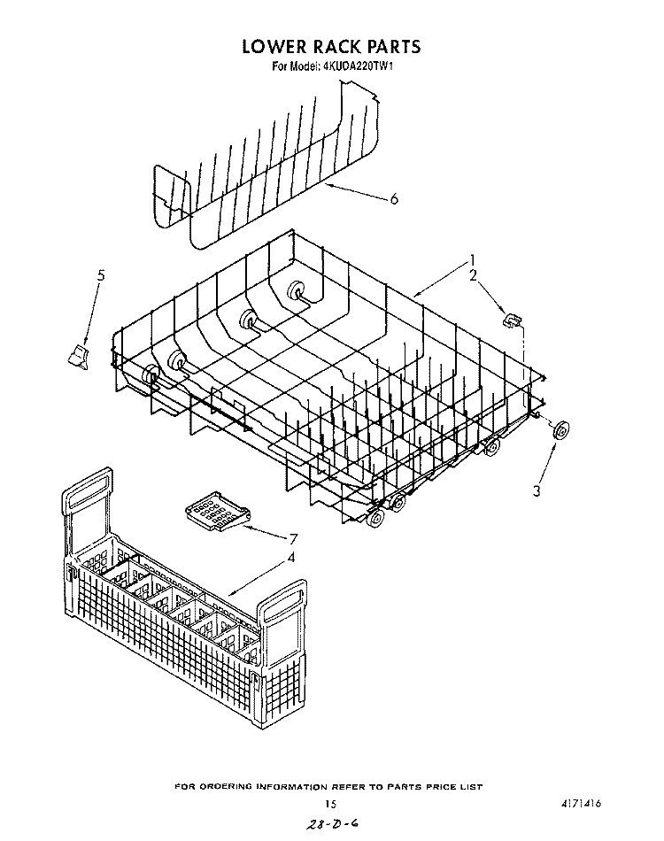 LOWER RACK Diagram and Parts List for 4KUDA220TW1  KitchenAid Dishwasher