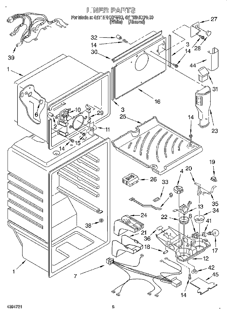 LINER Diagram and Parts List for 4ET18NKXFN00  Whirlpool Refrigerator