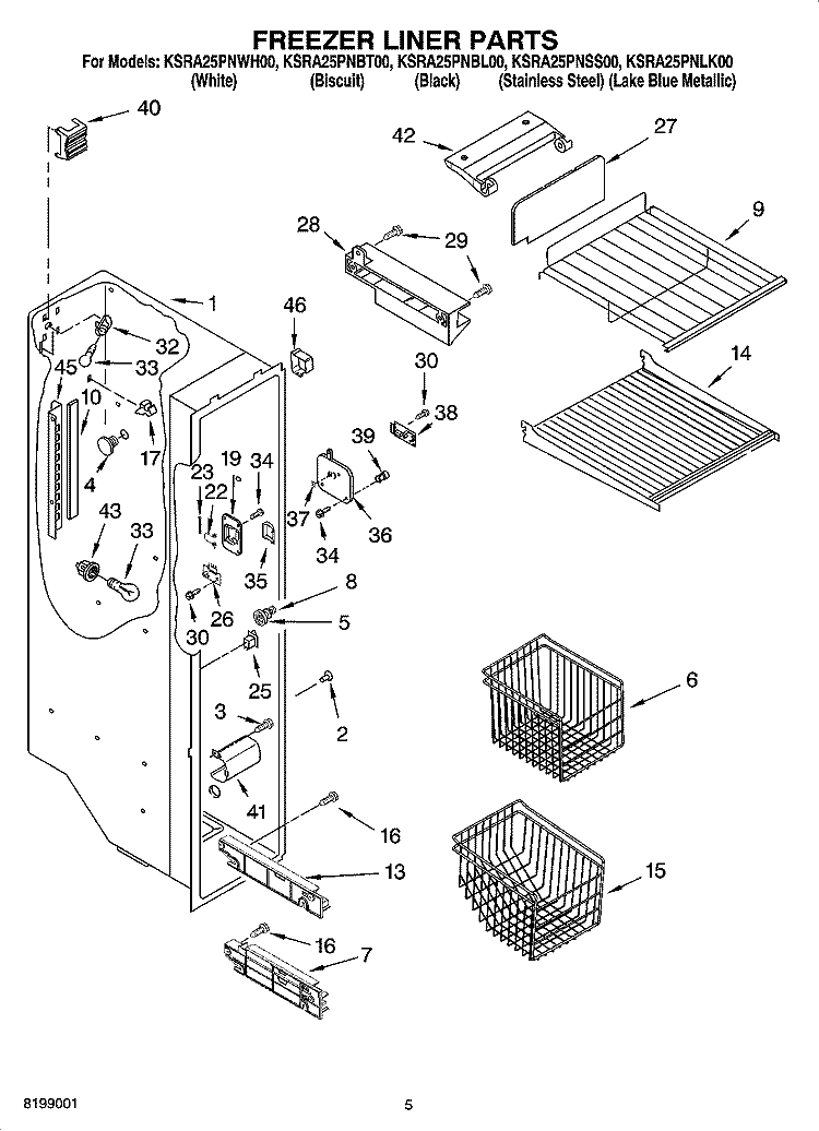 FREEZER LINER PARTS Diagram and Parts List for KSRA25PNBT00  KitchenAid Refrigerator