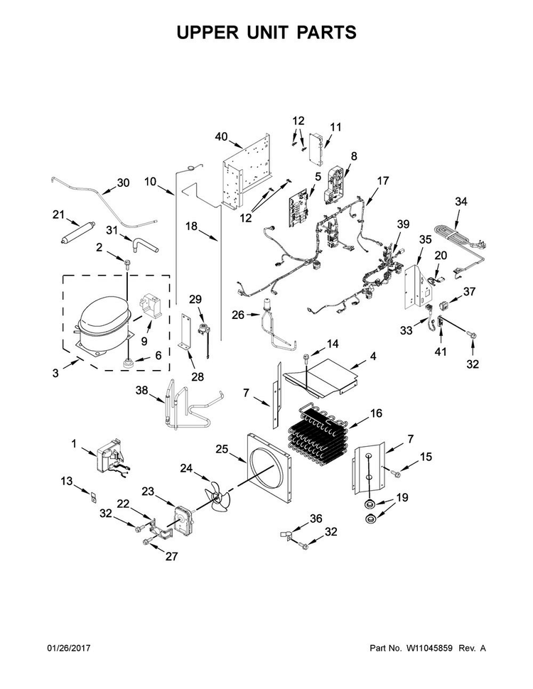 Lower Unit And Tube Parts Diagram and Parts List for KBFN502EPA02  KitchenAid Refrigerator