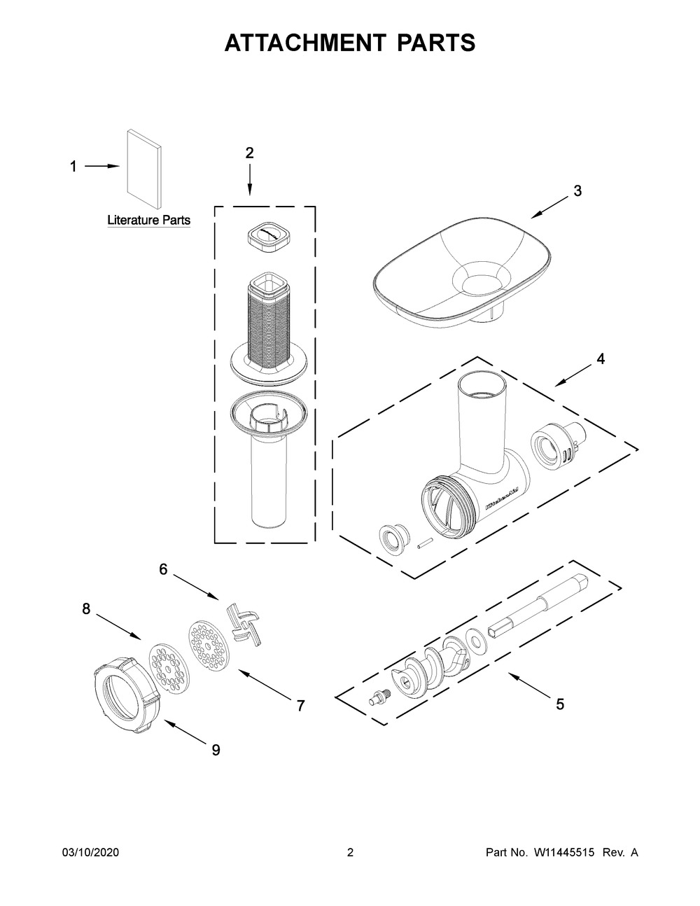 Attachment Parts Diagram and Parts List for KSMFGA0  Whirlpool Miscellaneous