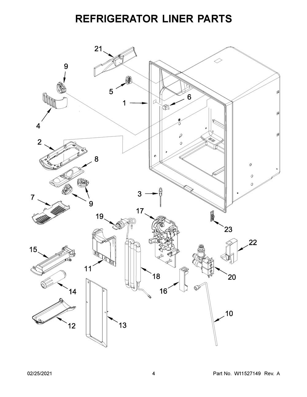 Refrigerator Liner Parts Diagram and Parts List for MFI2269FRB03  Whirlpool Refrigerator