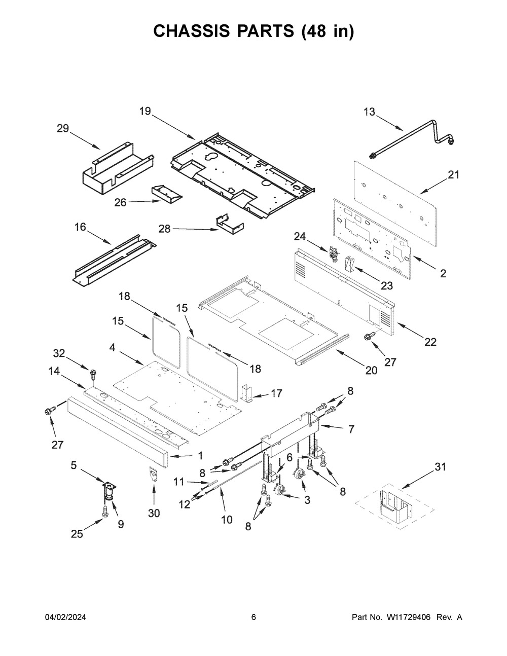 Chassis Parts (48 In) Diagram and Parts List for KFDC558JBK03  KitchenAid Range