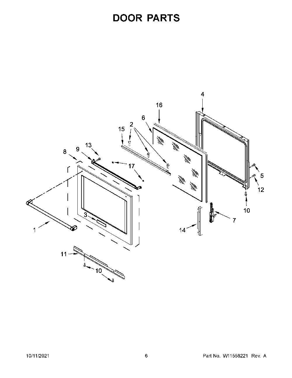 Door Parts Diagram and Parts List for KSEG700ESS4  KitchenAid Range