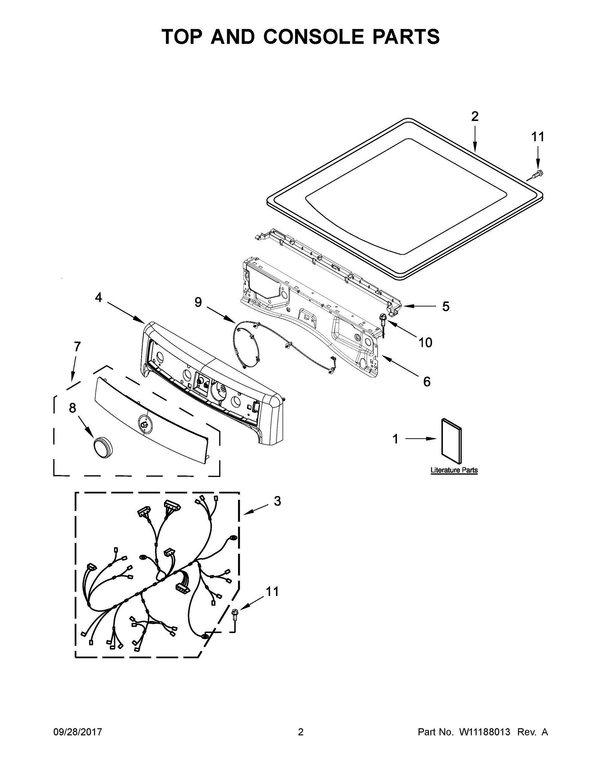 02 - TOP AND CONSOLE PARTS Diagram and Parts List for YMED8200FC1  Whirlpool Dryer