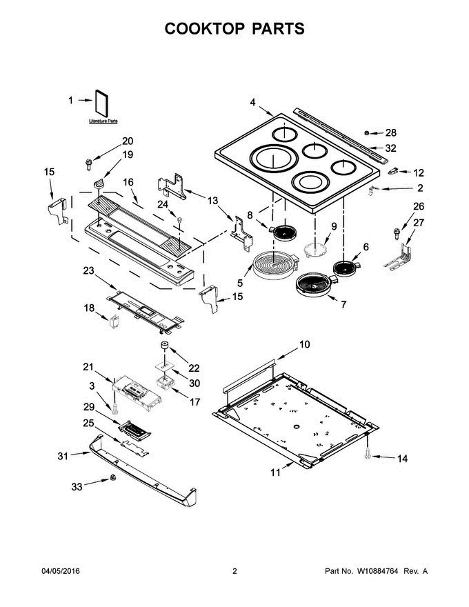 02 - Cooktop Parts Diagram and Parts List for YWEE745H0FE0  Whirlpool Range