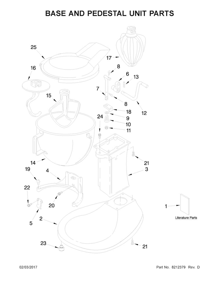 Base And Pedestal Unit Parts Diagram and Parts List for 5KPM5EGR4  KitchenAid Mixer