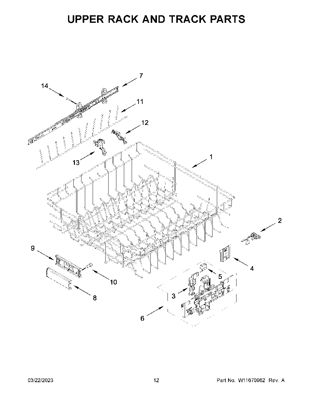 Upper Rack And Track Parts Diagram and Parts List for KDPM804KPS1  KitchenAid Dishwasher