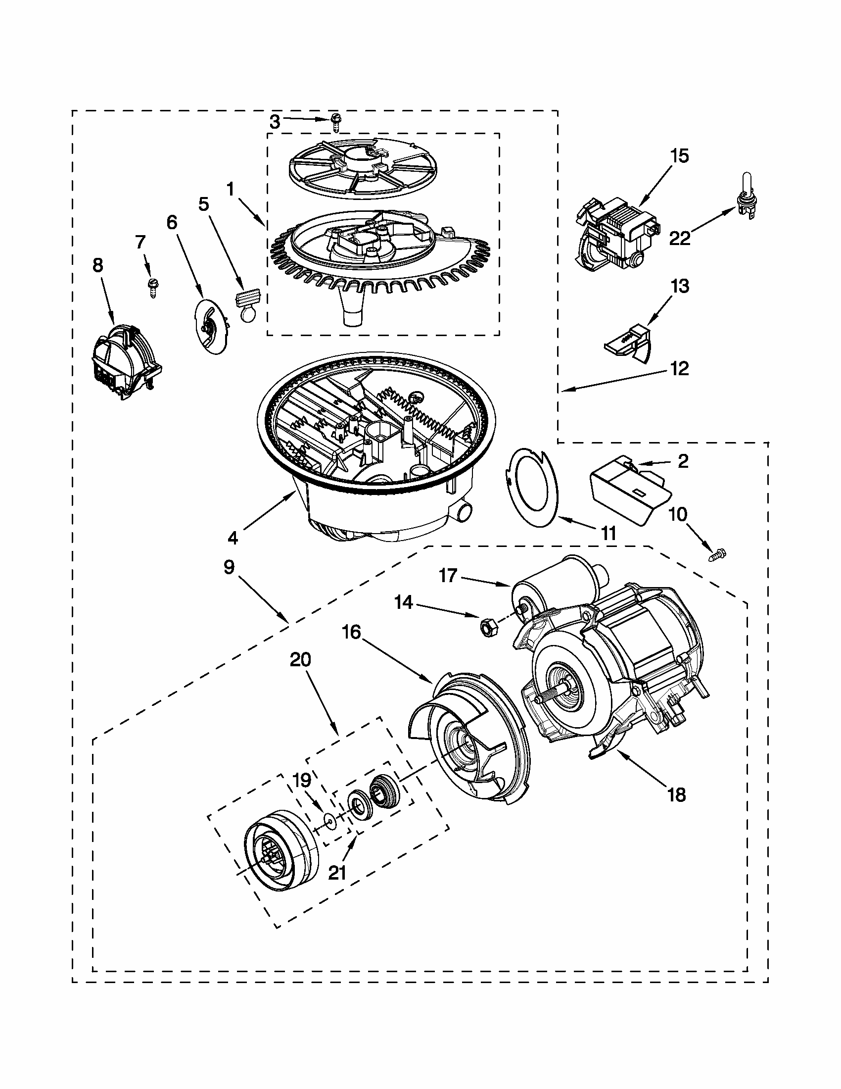 Pump And Motor Parts Diagram and Parts List for 66517749K016  Kenmore Dishwasher