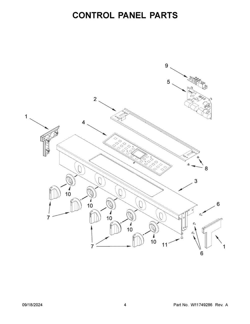 03 - Control Panel Parts Diagram and Parts List for WSGS7530RV0  Whirlpool Range
