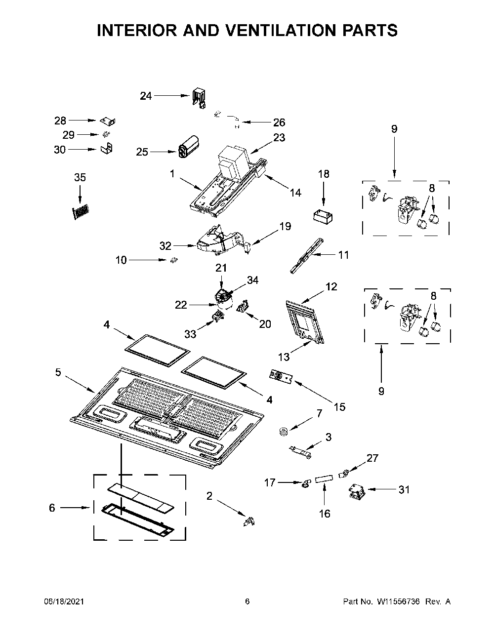 04 - Interior And Ventilation Parts Diagram and Parts List for WMH78019HV04  Whirlpool Microwave