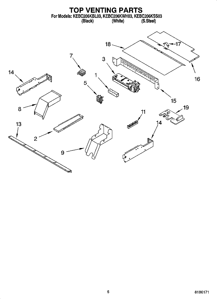 TOP VENTING PARTS, OPTIONAL PARTS Diagram and Parts List for KEBC206KSS03  KitchenAid Wall Oven