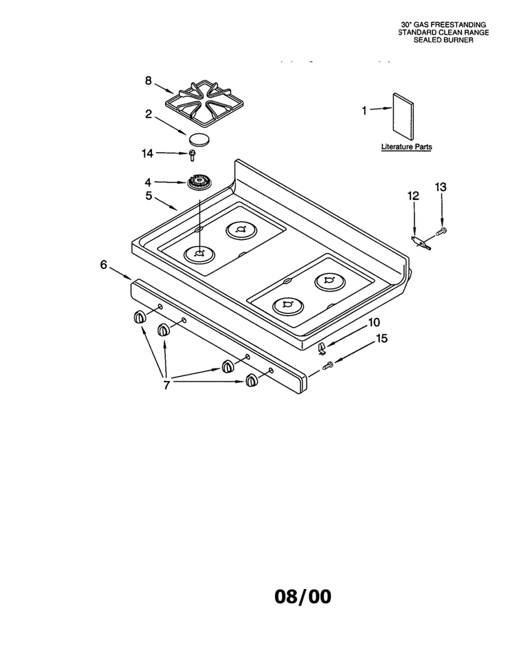 Cooktop Diagram and Parts List for SP310BEGW5  Whirlpool Range