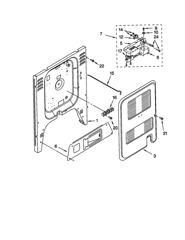 Rear Chassis Diagram and Parts List for GW395LEGT2  Whirlpool Range