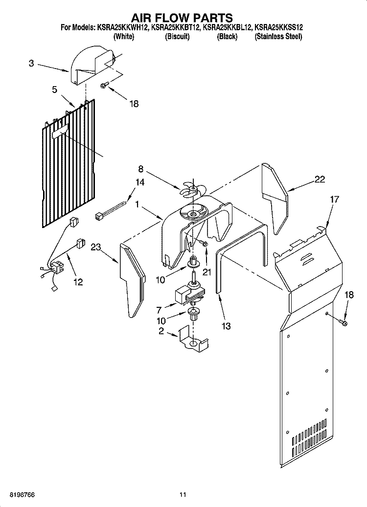 AIR FLOW PARTS Diagram and Parts List for KSRA25KKBT12  KitchenAid Refrigerator