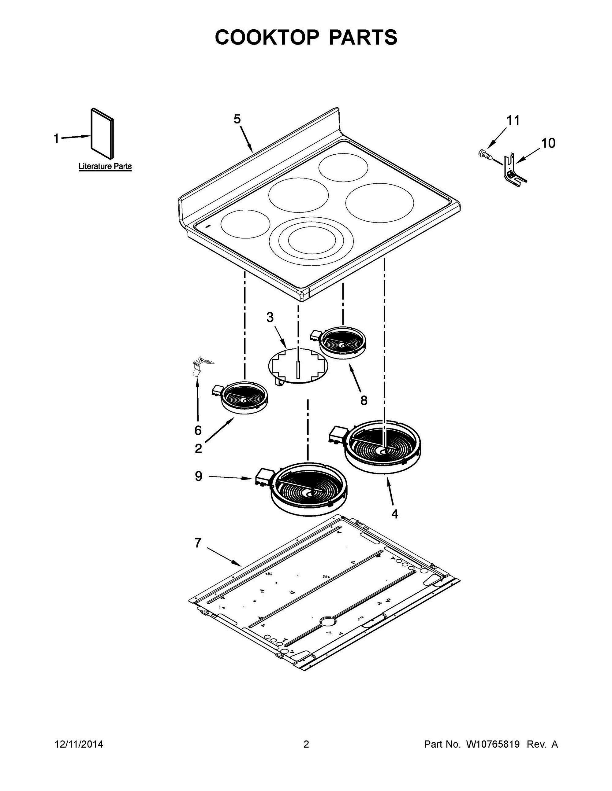 02 - COOKTOP PARTS Diagram and Parts List for YKER507XSS04  Whirlpool Range