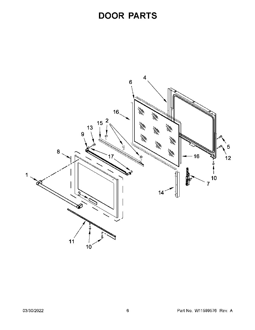 Door Parts Diagram and Parts List for KSEG700EBS6  KitchenAid Range