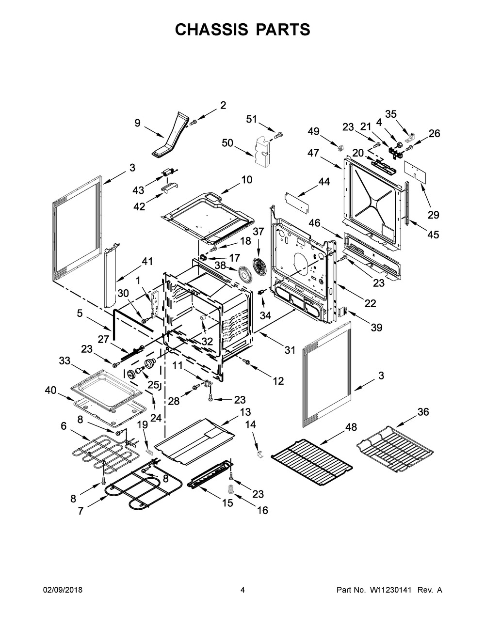 Chassis Parts Diagram and Parts List for WEE745H0FS2  Whirlpool Range