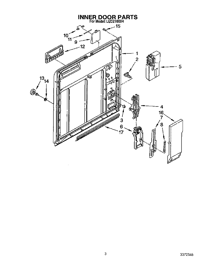INNER DOOR Diagram and Parts List for LUD2100X4  Whirlpool Dishwasher