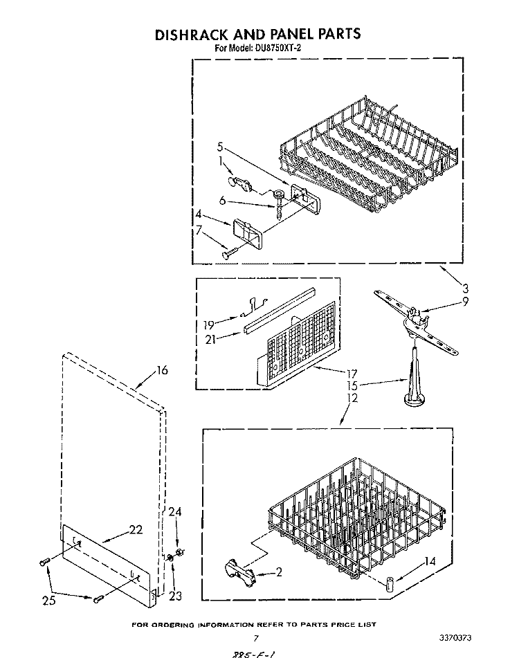 DISHRACK AND PANEL Diagram and Parts List for DU8750XT2  Whirlpool Dishwasher